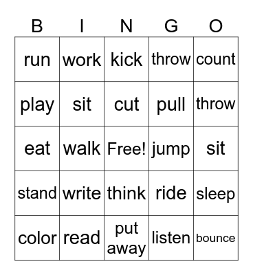 Verb Bingo Card