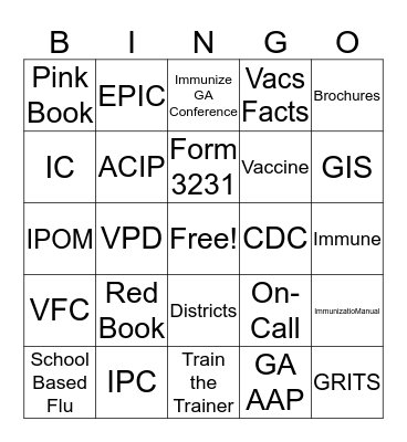 Immunization  Bingo Card