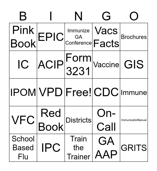 Immunization  Bingo Card
