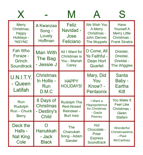 Holiday Bingo Card