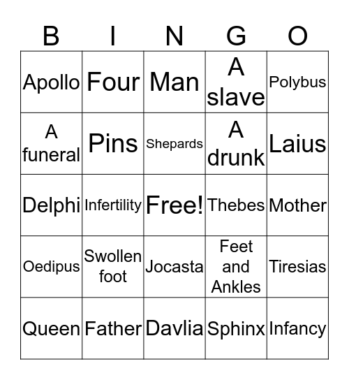 OEDIPUS Bingo Card