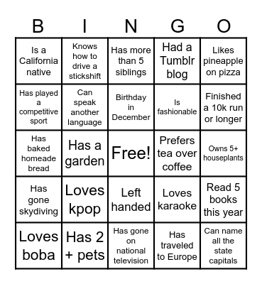 Rising Sun Holiday Party Bingo Card