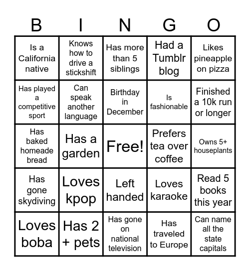 Rising Sun Holiday Party Bingo Card