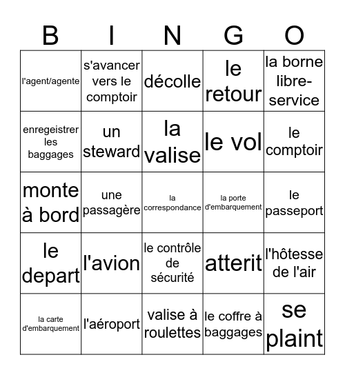 L'AÉROPORT Bingo Card
