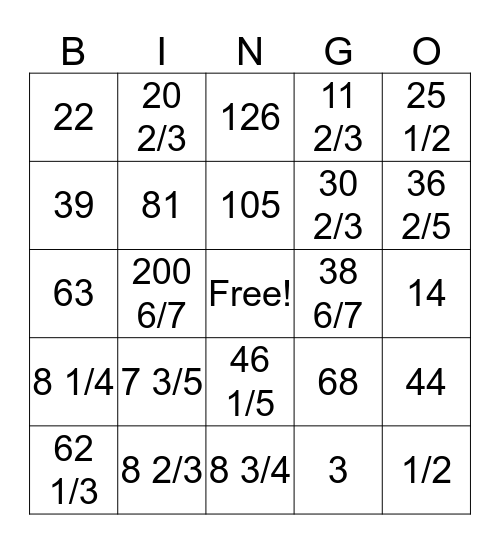 Multiplying Mixed Numbers BINGO  Bingo Card