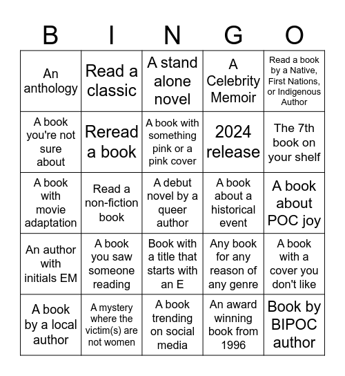 2024 Do Good, Read Hard Bingo Card