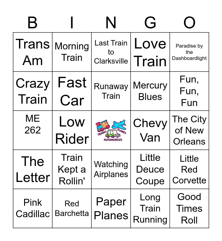 Planes, Trains and Automobiles 2 Bingo Card