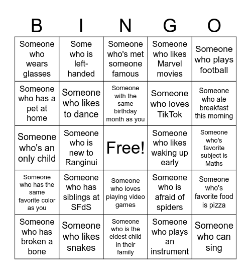 Human Bingo Card