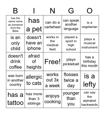 HUMAN SCAVENGER HUNT Bingo Card