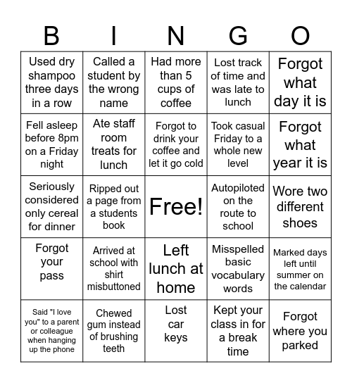 SRS Primary Bingo! Bingo Card