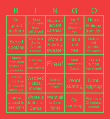 Holiday Bingo! Bingo Card