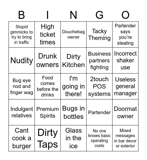 Bar Rescue Bingo Card