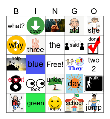 First Grade High Frequency Words Bingo Card