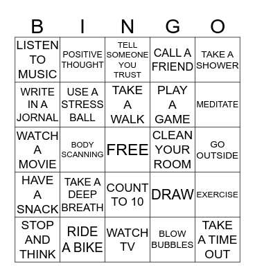 COPING SKILLS BINGO Card