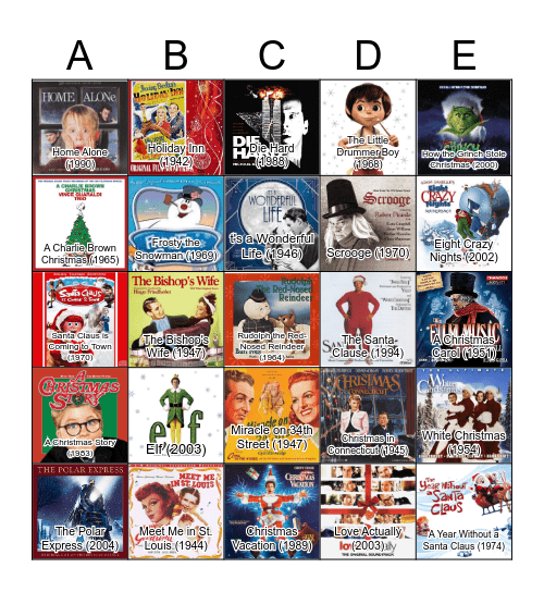 Holiday Movies! Bingo Card