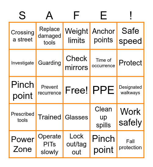 Safety Absolutes Bingo Card