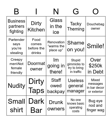 Bar Rescue Bingo Card
