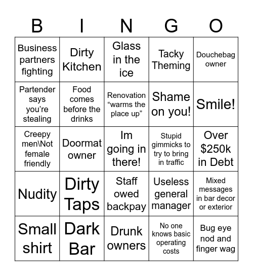 Bar Rescue Bingo Card