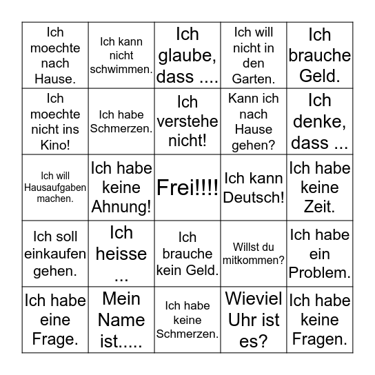 Phrases for Speaking Bingo Card