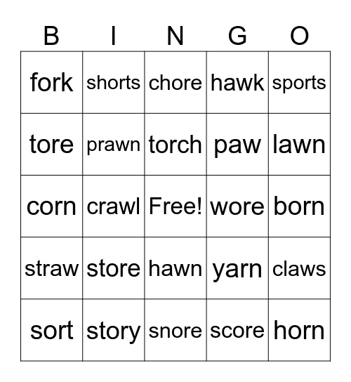 aw/or/ore Bingo Card