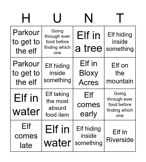 Elf Hunt 2023 Bingo Card