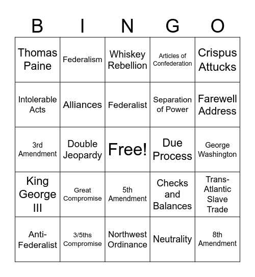 DCA #2 Review Bingo Card