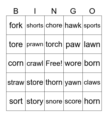 aw/or/ore Bingo Card