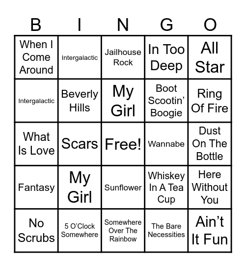 S I N G O Bingo Card