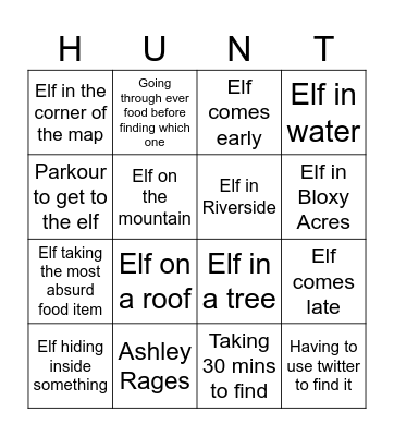 Elf Hunt 2023 Bingo Card