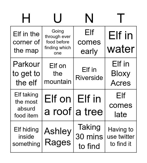 Elf Hunt 2023 Bingo Card