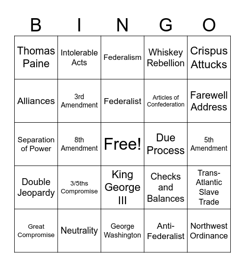 DCA #2 Review Bingo Card