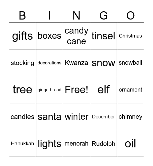 December Bingo Card