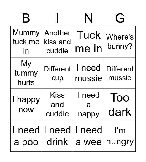 George Bedtime Bingo Card