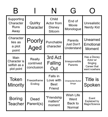 Disney Channel Original Movie BINGO Card