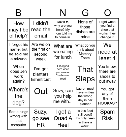 Pacer Racer Bingo Card