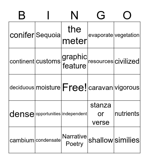 Lesson 23 Bingo Card