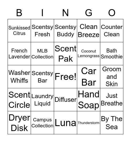 Scentsy Bingo Card