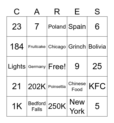 Cares Leaders Holiday Bingo Card