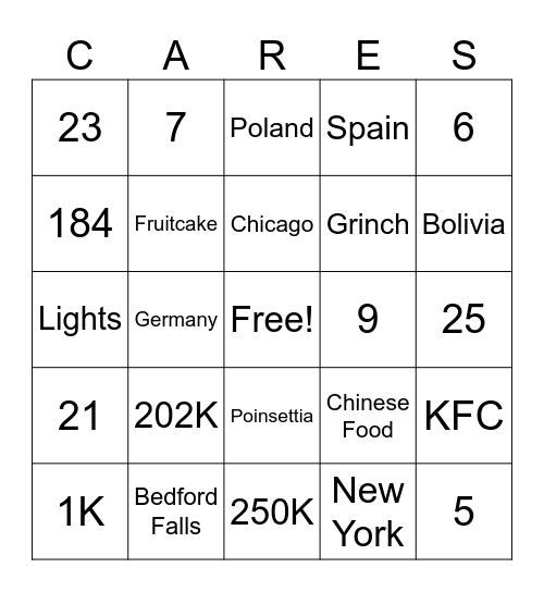 Cares Leaders Holiday Bingo Card