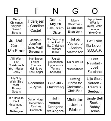 K3 Julemusikbanko Bingo Card