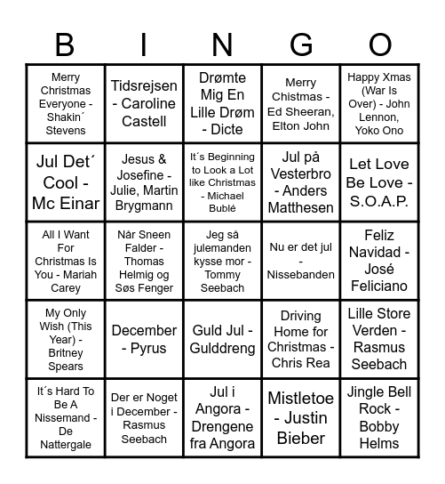 K3 Julemusikbanko Bingo Card