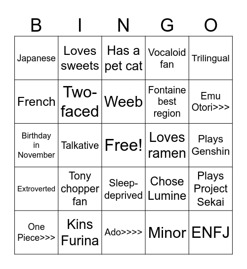 Untitled Bingo Card