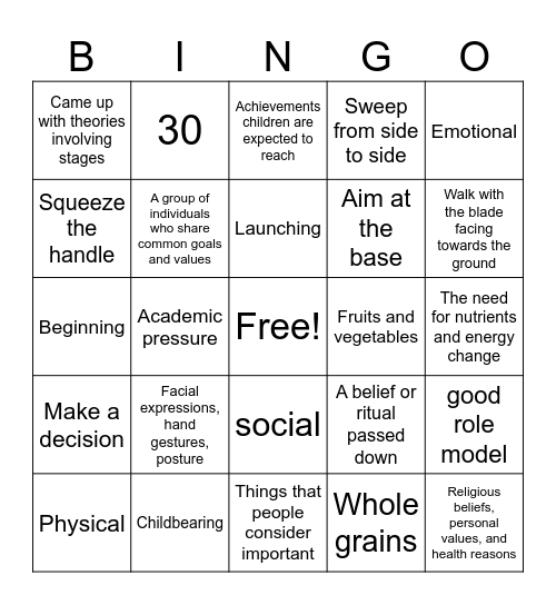 Fall 2023 Semester Exam Review Bingo Card