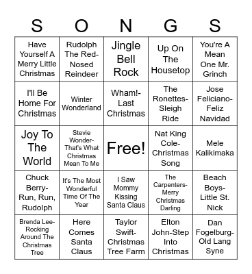 Christmas Songs Bingo Card