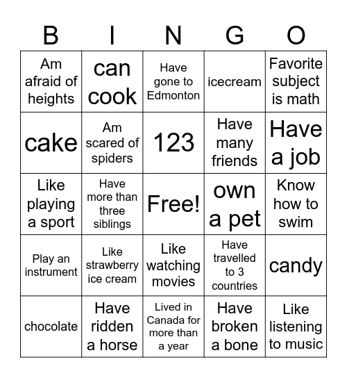 Some Facts About Me Bingo Card