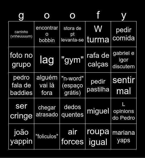 goofingo Bingo Card