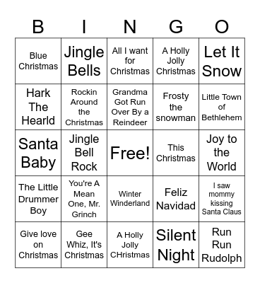 Holiday Carol Bingo Card
