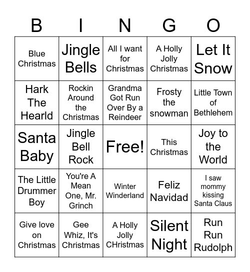 Holiday Carol Bingo Card
