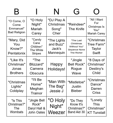 Dance (Cry) 4 Christmas Bingo Card