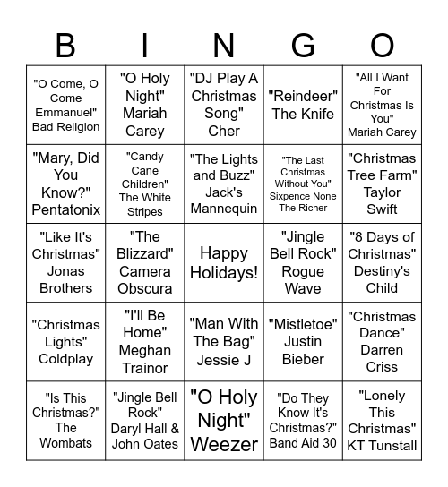 Dance (Cry) 4 Christmas Bingo Card